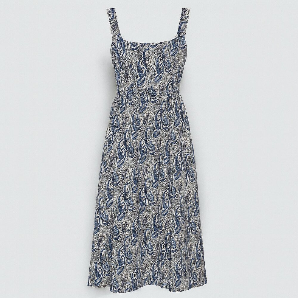 Avara Blue & White Paisley Brocade Sleeveless Sundress Size S Cottagecore Luxury